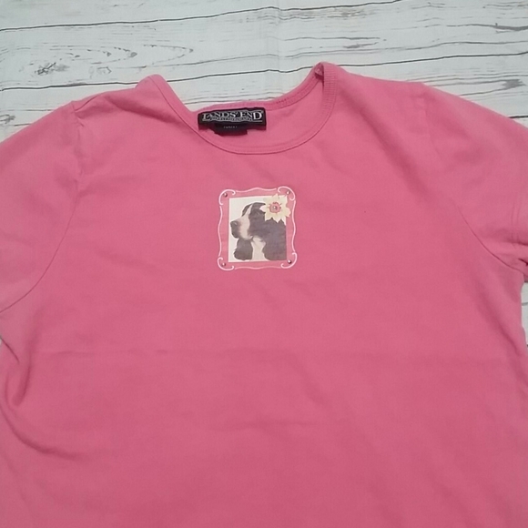 LANDS'END Pink Doggy Rhinestone Top Girls L 6X - Picture 2 of 7
